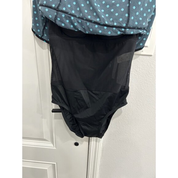 Robby Len Womens Polka Dot Swim Dress Black Teal Size 12 Beach Vacation - Picture 9 of 13